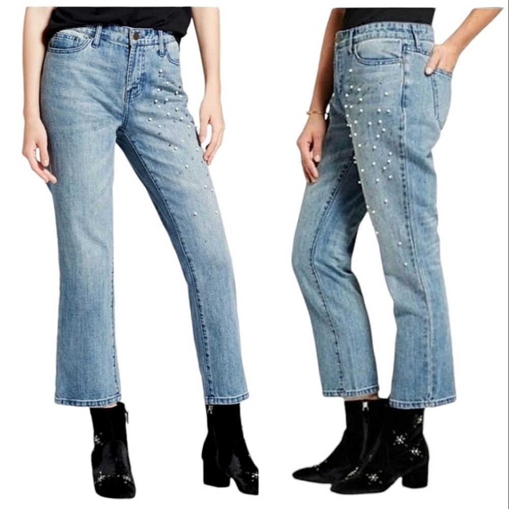 WHO WHAT WEAR Pearl Embellished Straight Jeans Sz 14W